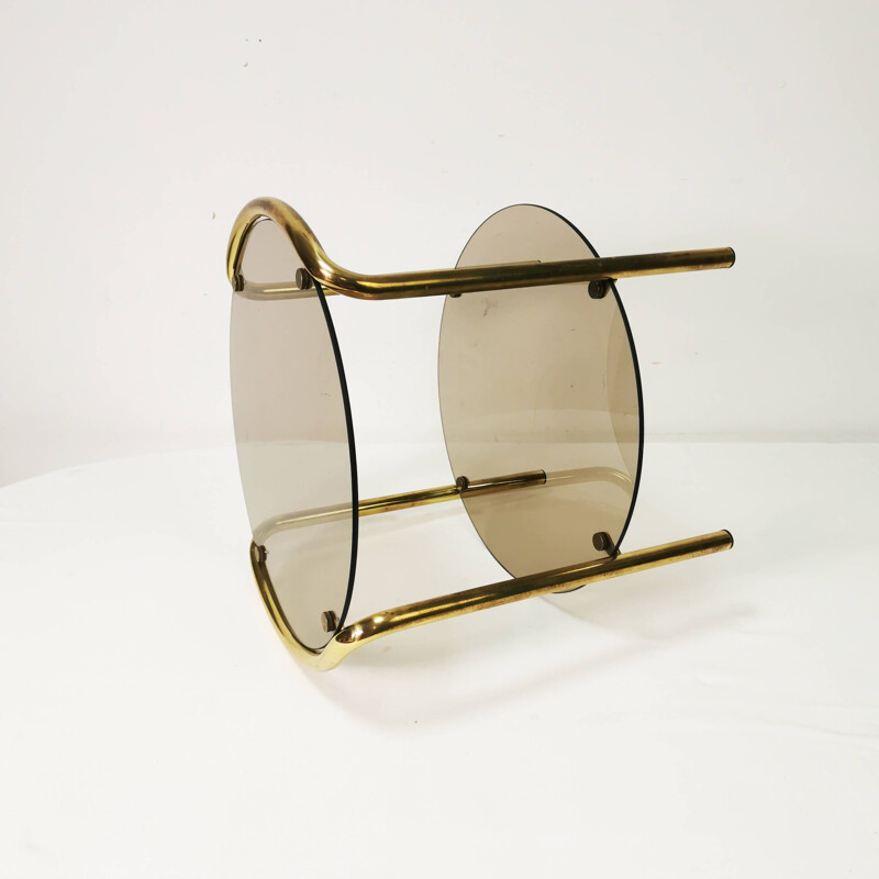 Round vintage Bauhaus side table in brass, Germany 1960