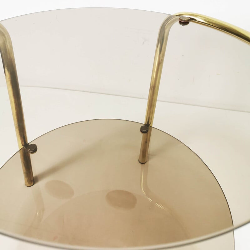 Round vintage Bauhaus side table in brass, Germany 1960