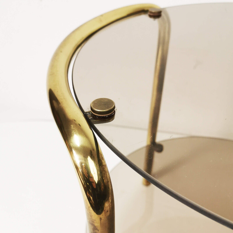 Round vintage Bauhaus side table in brass, Germany 1960