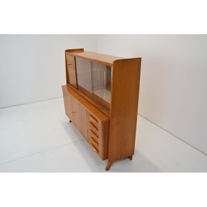 Vintage oak and glass secretary, Czechoslovakia 1960