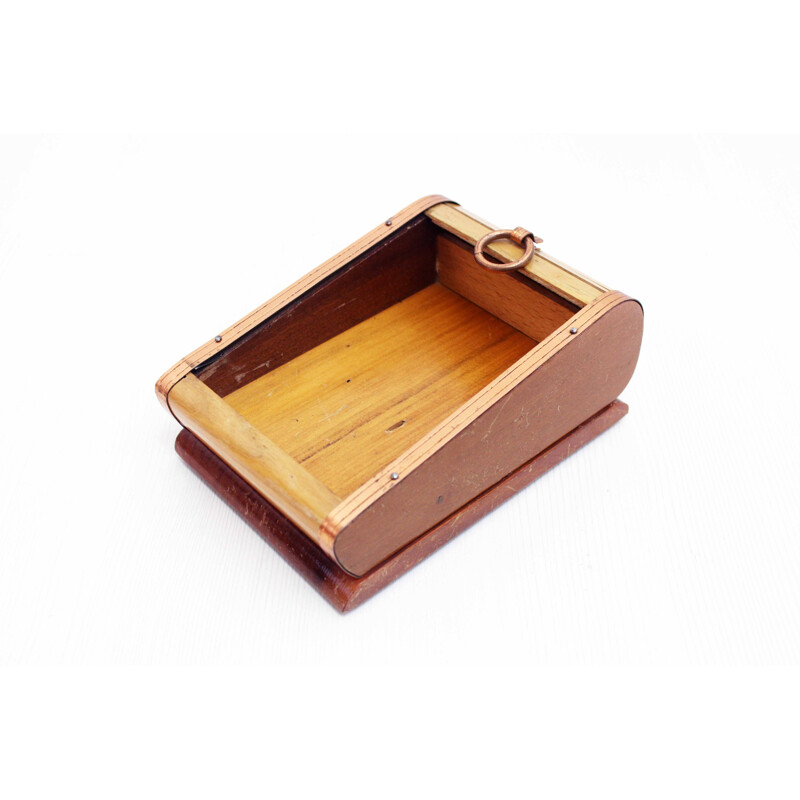 Vintage Art Deco cigar box in beech wood and copper, 1930