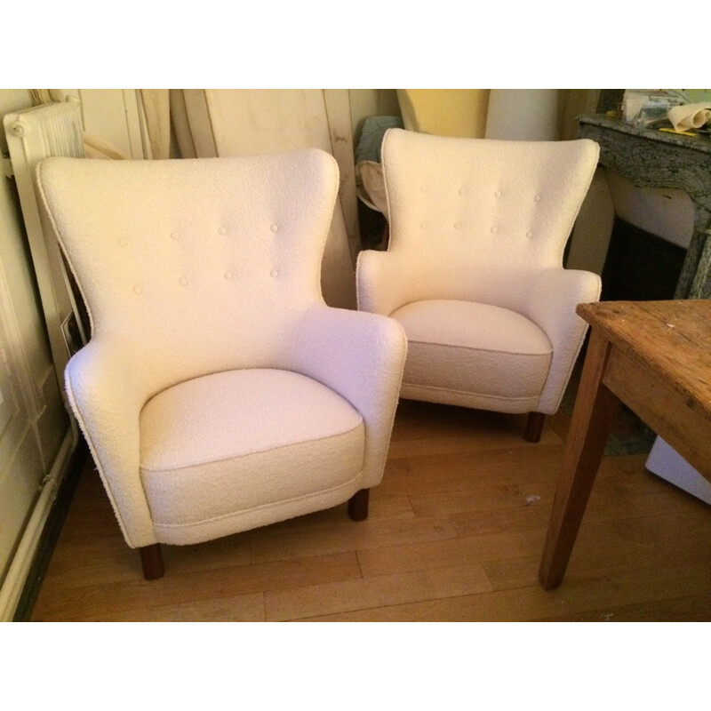 Pair of Fritz Hansen re-upholstered armchairs - 1940s