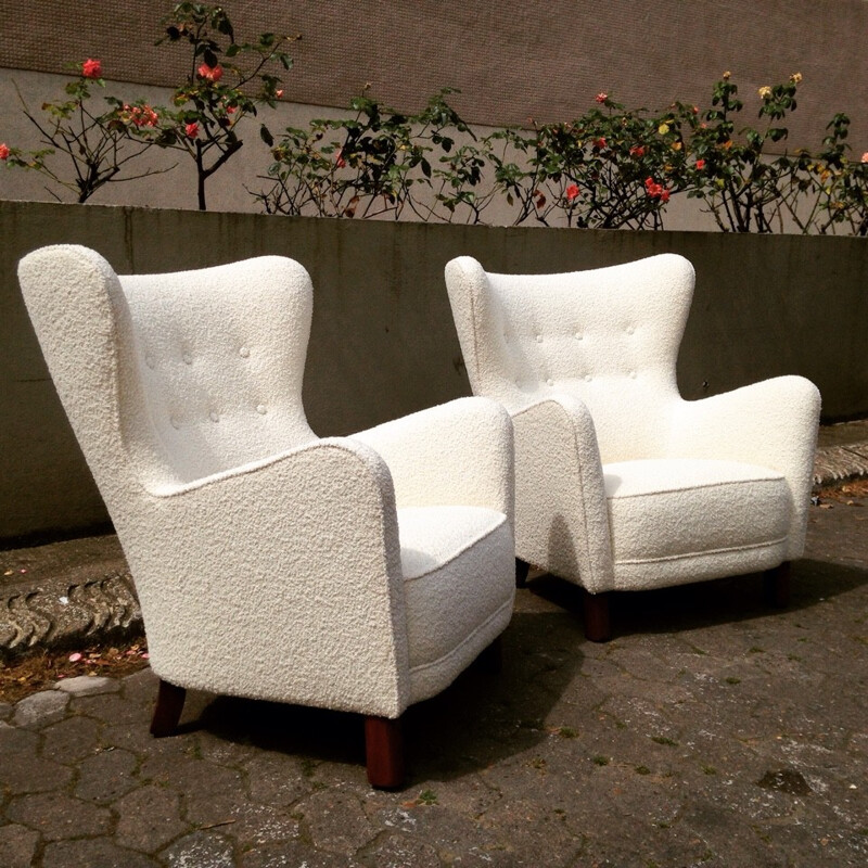 Pair of Fritz Hansen re-upholstered armchairs - 1940s