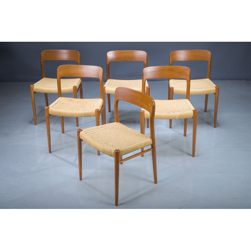 Ensemble de 6 chaises danoises vintage en bois par Niels Otto Møller pour J.L. Møllers, 1960