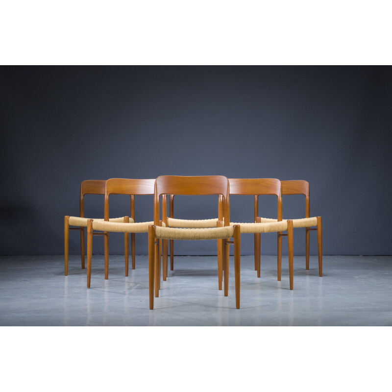 Ensemble de 6 chaises danoises vintage en bois par Niels Otto Møller pour J.L. Møllers, 1960