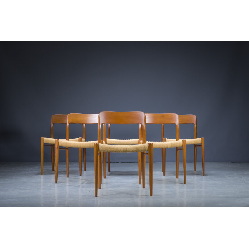 Set of 6 vintage Danish wood dining chairs by Niels Otto Møller for J.L. Møllers, 1960s