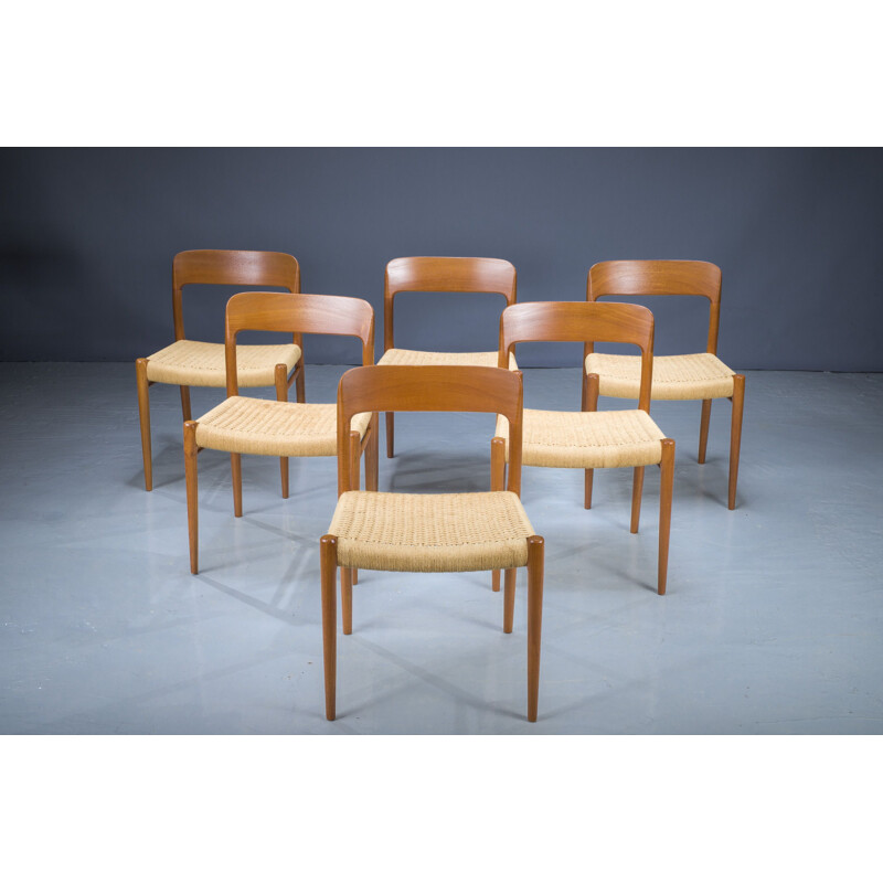 Set of 6 vintage Danish wood dining chairs by Niels Otto Møller for J.L. Møllers, 1960s