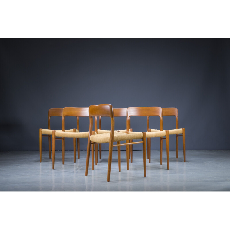 Set of 6 vintage Danish wood dining chairs by Niels Otto Møller for J.L. Møllers, 1960s