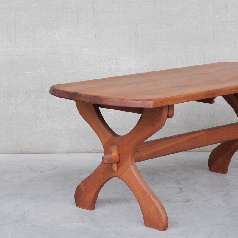 Brutalist vintage wooden Dutch dining table, 1970s