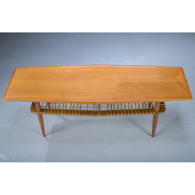 Mid-century coffee table in teak & rattan