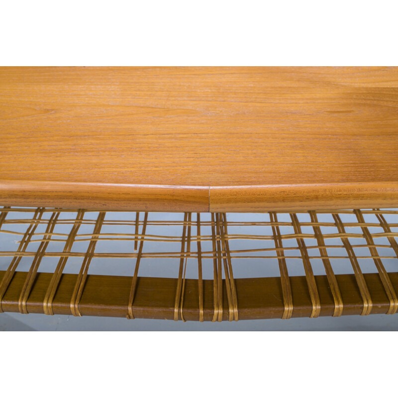 Mid-century coffee table in teak & rattan