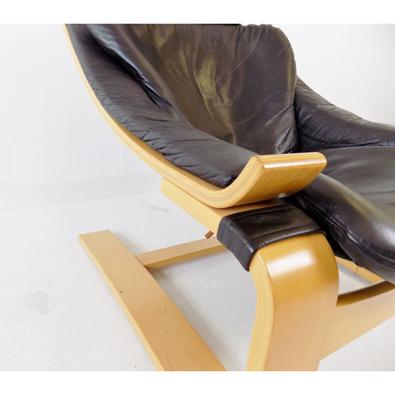 Vintage Nelo Kroken black leather armchair by Ake Fribytter, 1970s