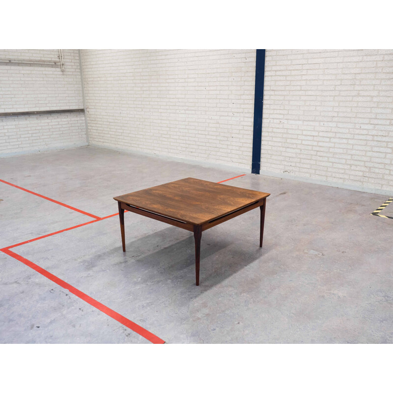 Vintage square rosewood coffee table - 1950s