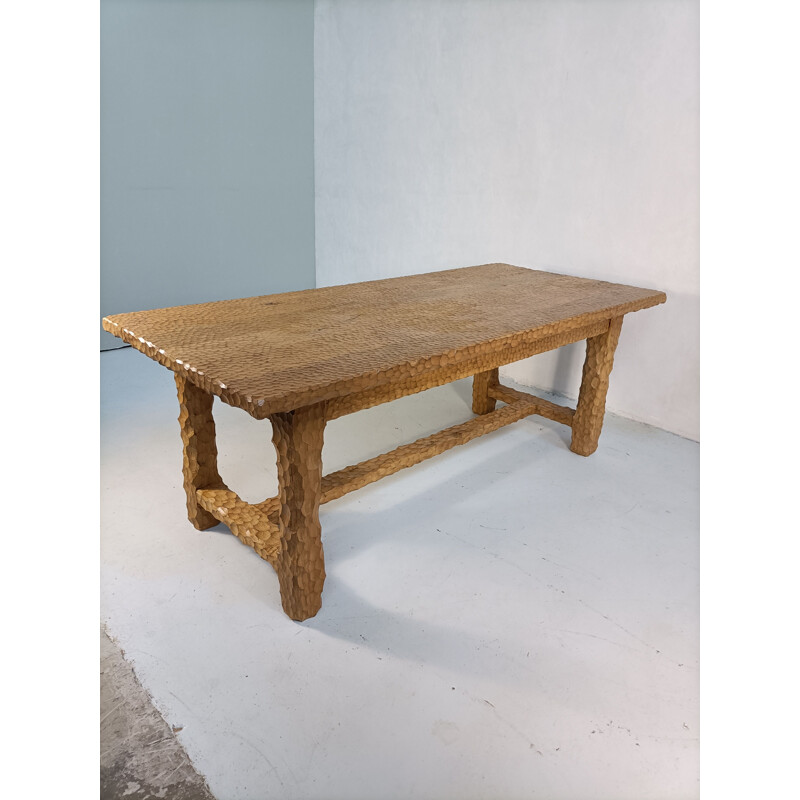 Brutalist vintage table in solid oakwood