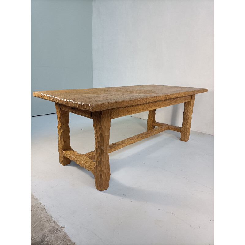 Brutalist vintage table in solid oakwood