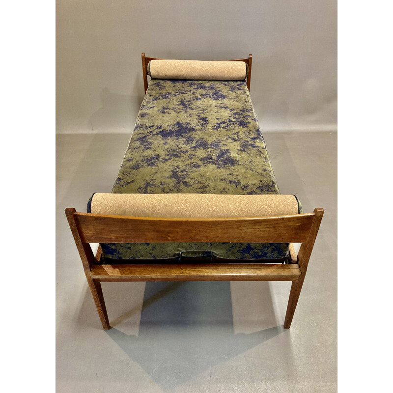 Vintage velvet and khaki cork daybed, 1950