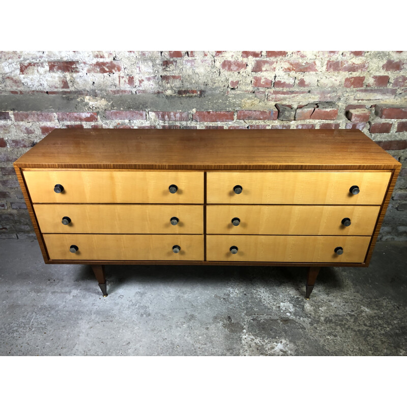 Italian vintage sideboard in varnished oakwood and ashwood veneer, 1950