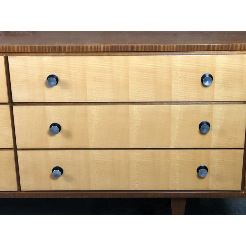 Italian vintage sideboard in varnished oakwood and ashwood veneer, 1950