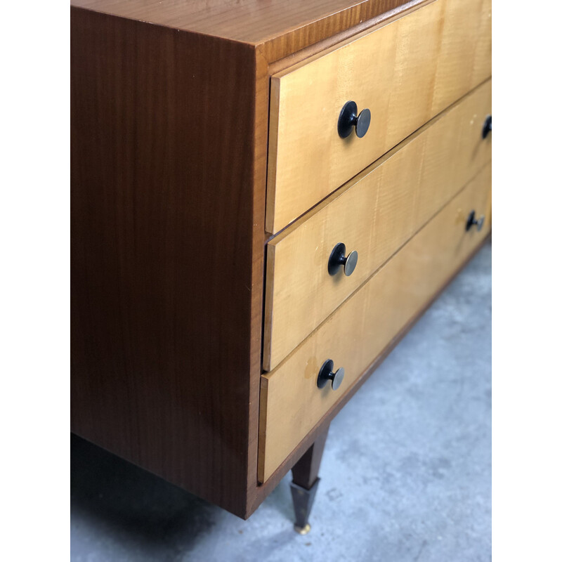 Italian vintage sideboard in varnished oakwood and ashwood veneer, 1950