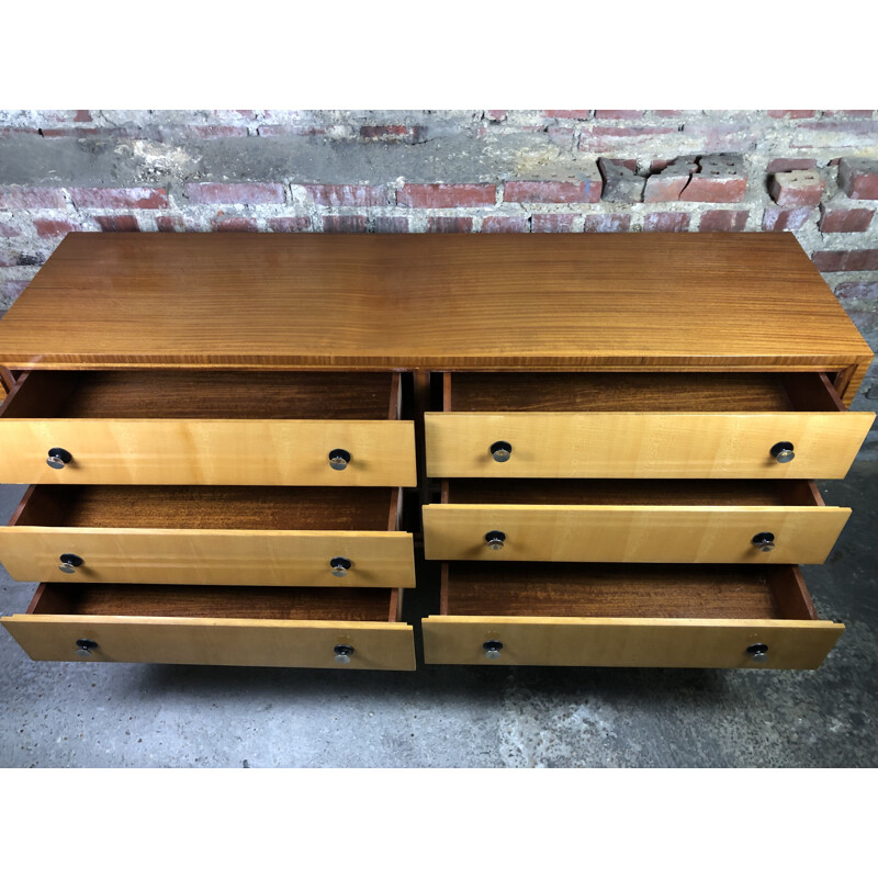 Italian vintage sideboard in varnished oakwood and ashwood veneer, 1950