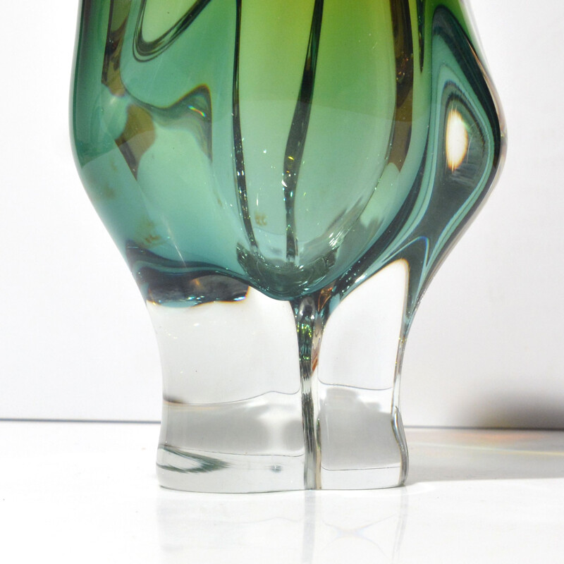 Vintage glazen vaas van Jozef Hospodka voor Chribska Sklarna, Tsjechoslowakije 1960