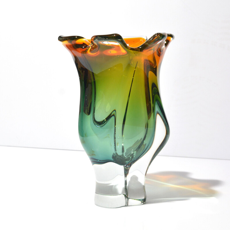 Vaso de vidro vintage por Jozef Hospodka para Chribska Sklarna, Checoslováquia 1960