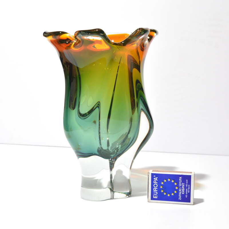 Vintage glass vase by Jozef Hospodka for Chribska Sklarna, Czechoslovakia 1960