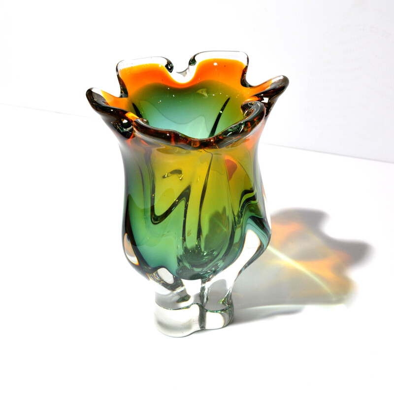 Vintage glazen vaas van Jozef Hospodka voor Chribska Sklarna, Tsjechoslowakije 1960