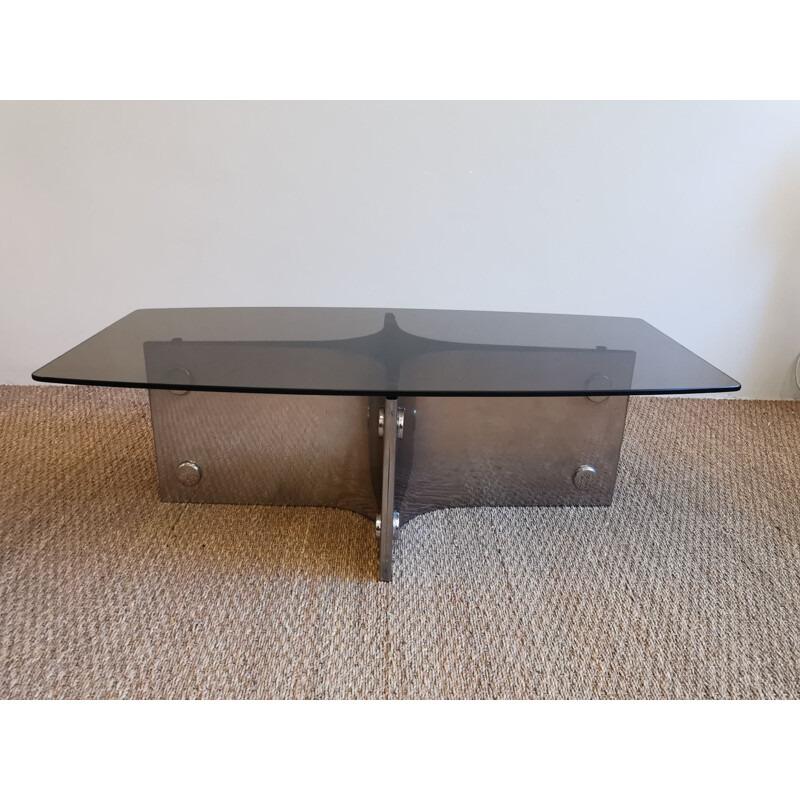 Vintage coffee table in metal and smoked glass, 1970