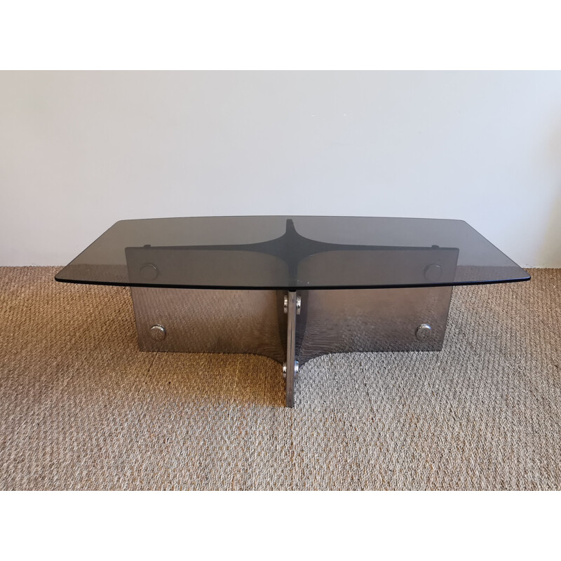 Vintage coffee table in metal and smoked glass, 1970