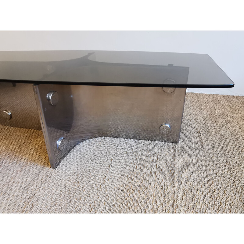 Vintage coffee table in metal and smoked glass, 1970