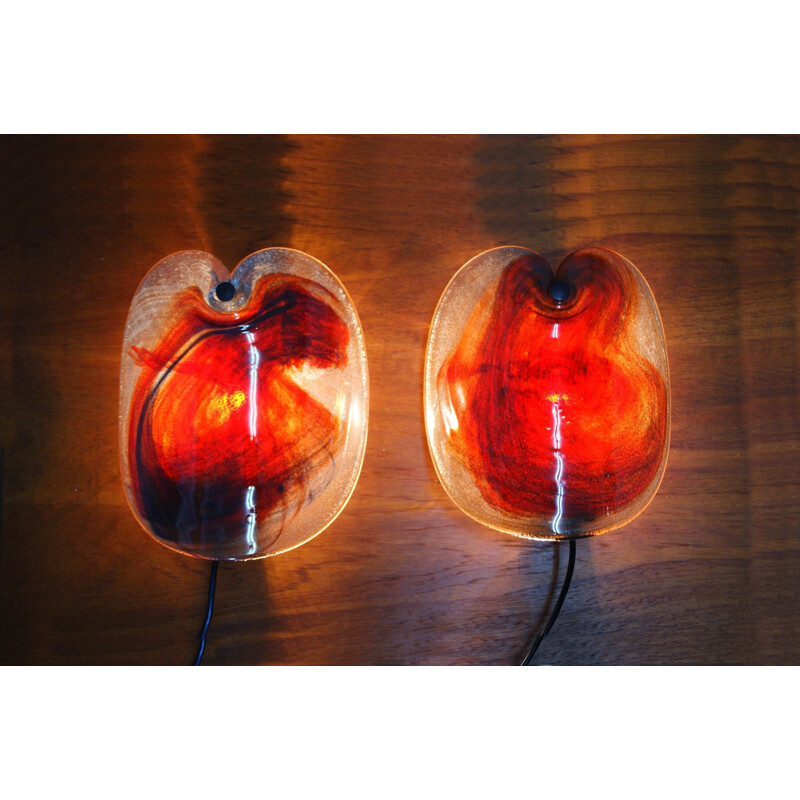 Pair of vintage glass wall lamps by Per Lutken for Holmegaard, Denmark 1970s