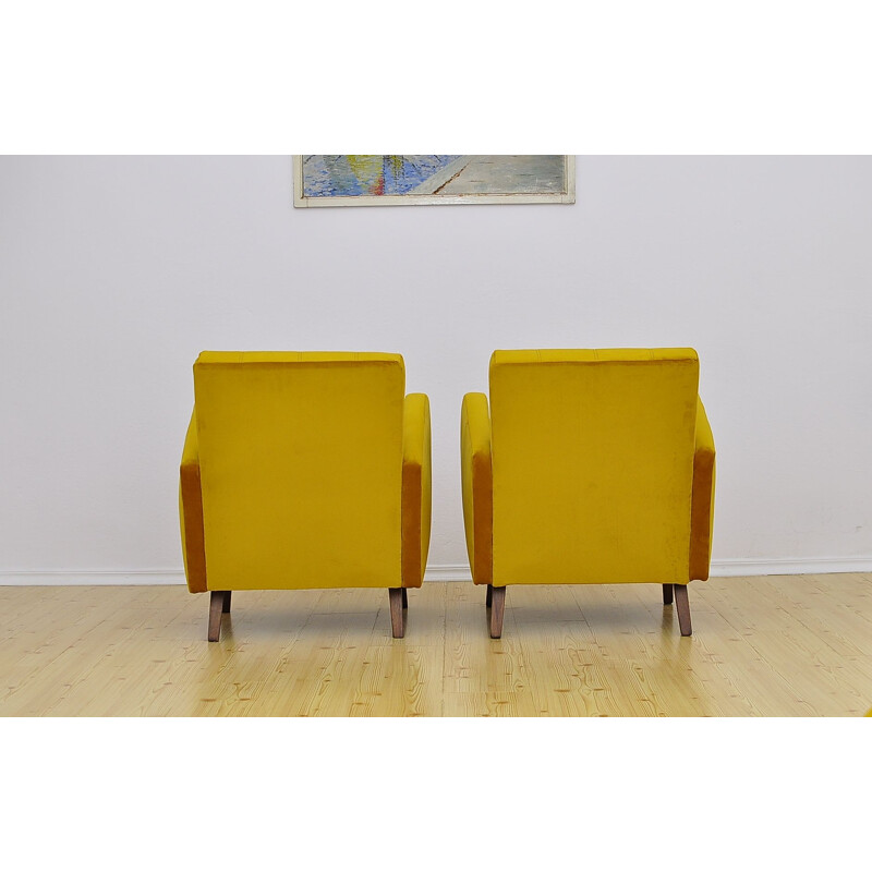 Pair of vintage yellow velvet armchairs, 1960s