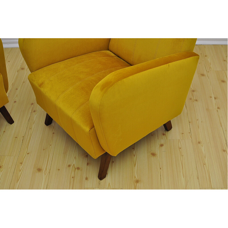 Pair of vintage yellow velvet armchairs, 1960s