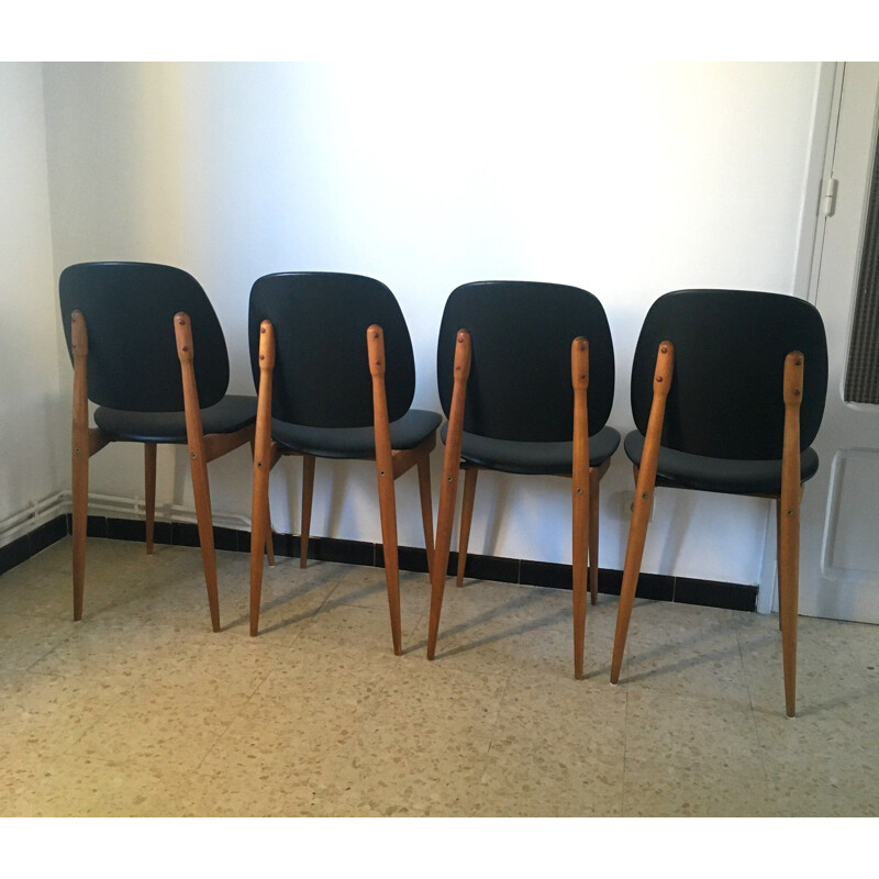 Ensemble de 4 chaises vintage Baumann, 1960