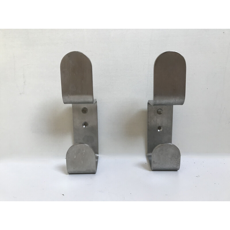 Pair of vintage brushed steel coat hooks by Etienne Fermigie