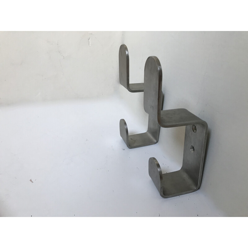 Pair of vintage brushed steel coat hooks by Etienne Fermigie