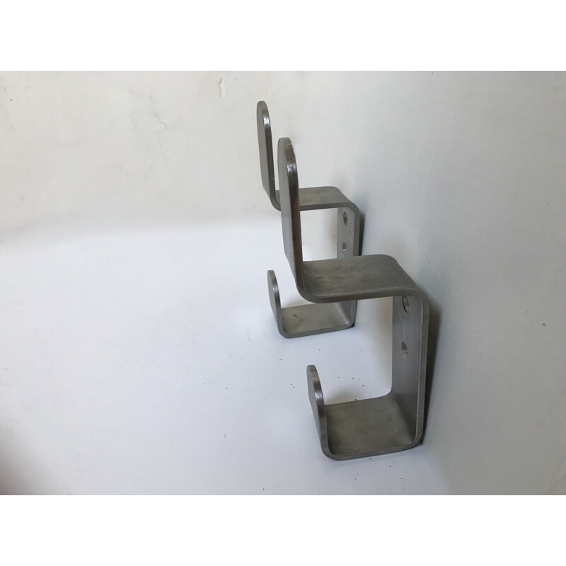 Pair of vintage brushed steel coat hooks by Etienne Fermigie