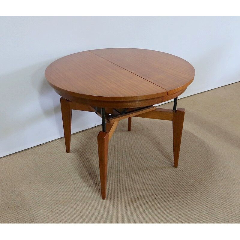 Vintage "rise and fall" solid mahogany table, 1970s