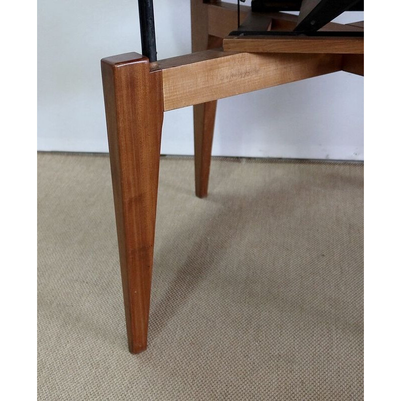 Vintage "rise and fall" solid mahogany table, 1970s