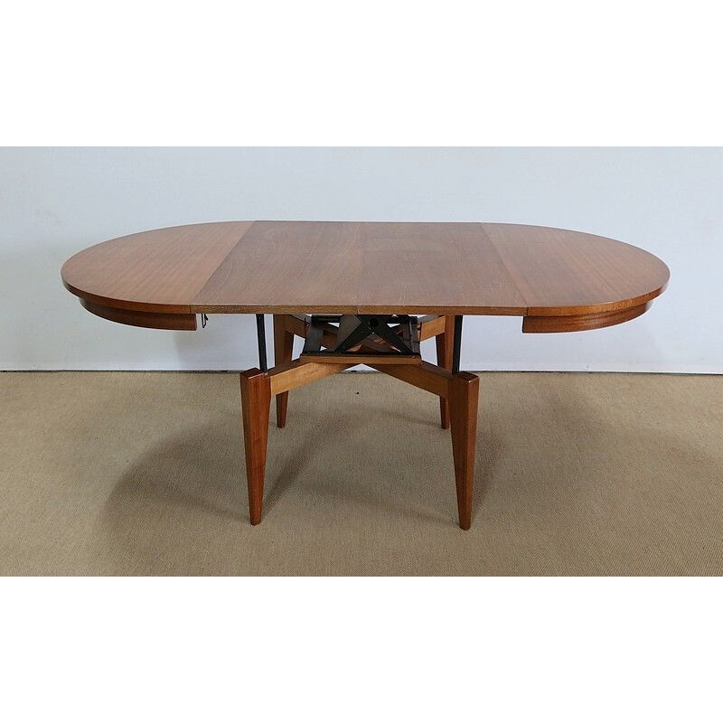 Vintage "rise and fall" solid mahogany table, 1970s