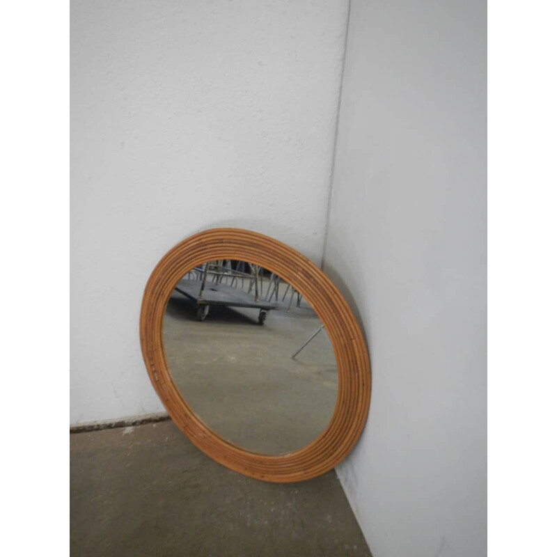 Ronde vintage rieten spiegel