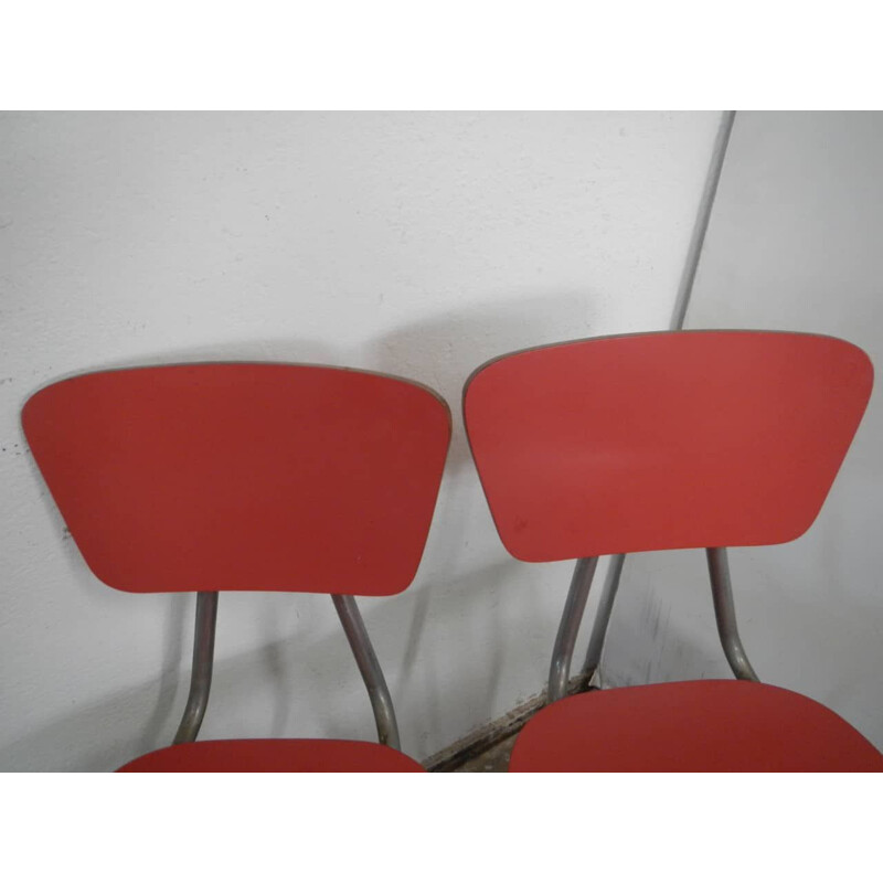 Conjunto de 4 cadeiras de fórmica vermelha vintage
