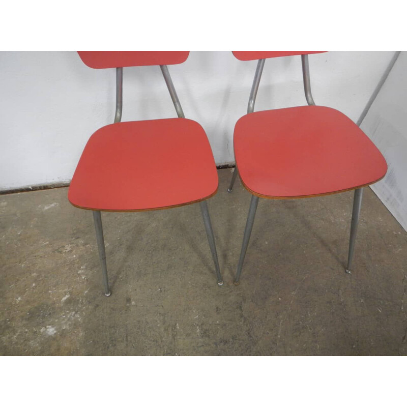 Satz von 4 Vintage-Stühlen aus rotem Resopal