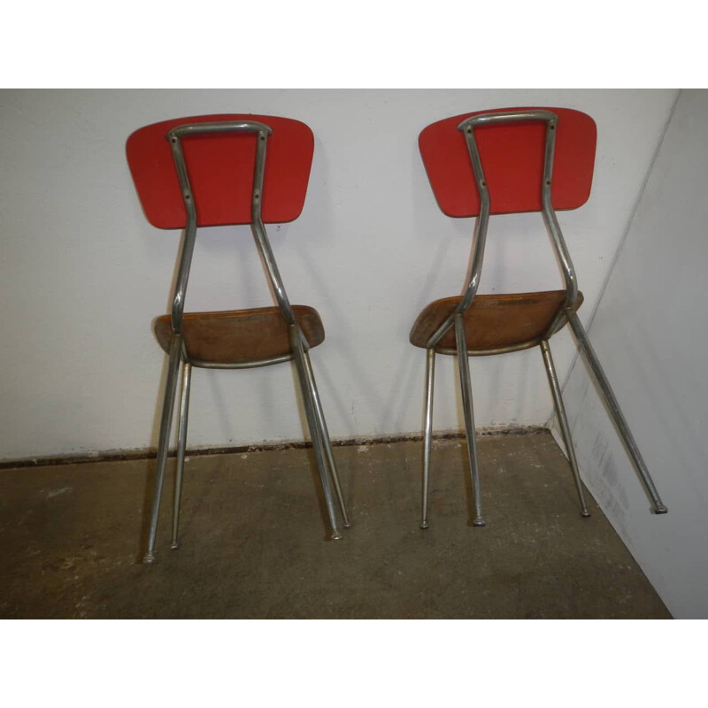 Juego de 4 sillas vintage de formica roja