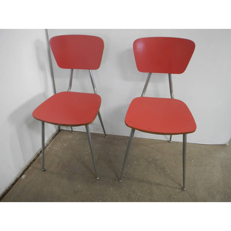 Set di 4 sedie vintage in formica rossa