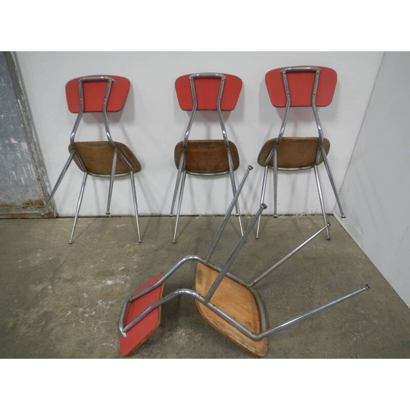 Set di 4 sedie vintage in formica rossa