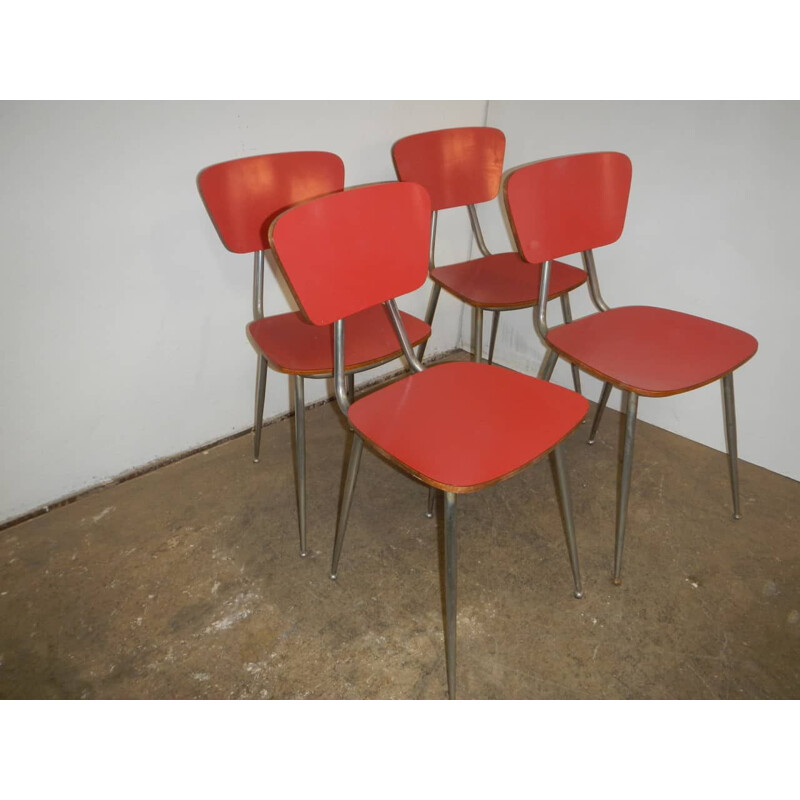 Set van 4 vintage rode formica stoelen