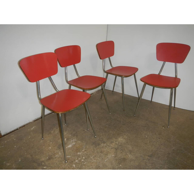 Juego de 4 sillas vintage de formica roja