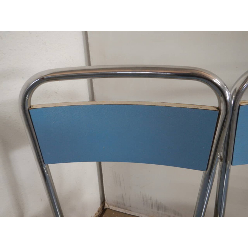 Paire de chaises vintage en formica bleu
